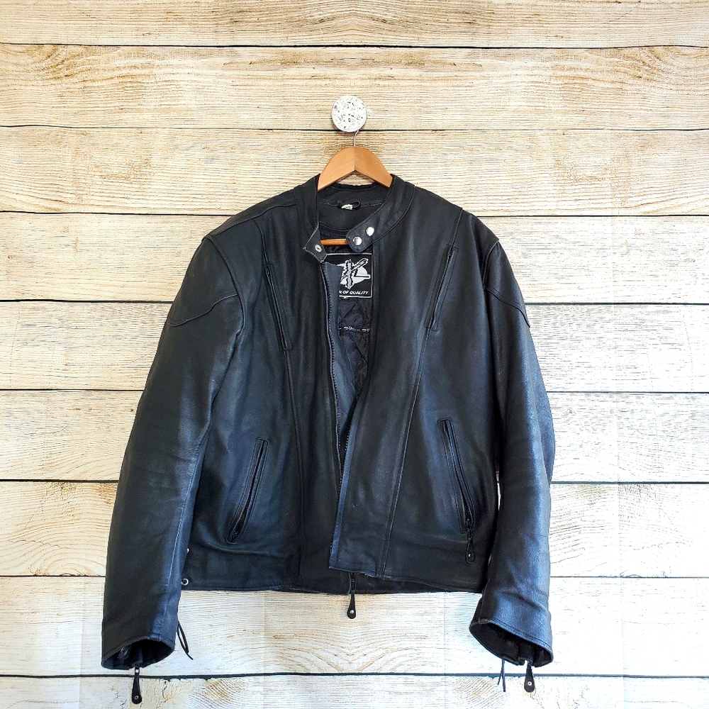 Men's Genuine Black Leather Riding Jacket XL